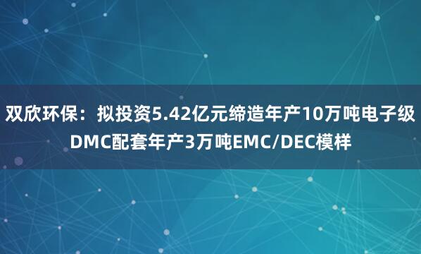 双欣环保：拟投资5.42亿元缔造年产10万吨电子级DMC配套年产3万吨EMC/DEC模样