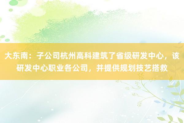 大东南：子公司杭州高科建筑了省级研发中心，该研发中心职业各公司，并提供规划技艺搭救