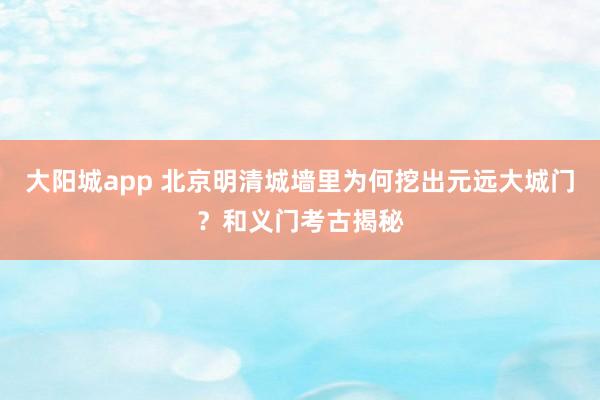 大阳城app 北京明清城墙里为何挖出元远大城门？和义门考古揭秘