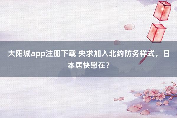 大阳城app注册下载 央求加入北约防务样式，日本居快慰在？