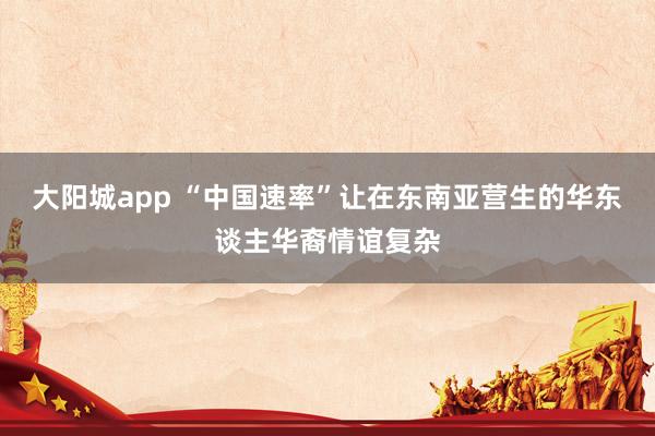 大阳城app “中国速率”让在东南亚营生的华东谈主华裔情谊复杂