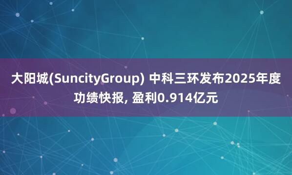 大阳城(SuncityGroup) 中科三环发布2025年度功绩快报， 盈利0.914亿元