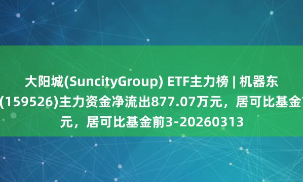 大阳城(SuncityGroup) ETF主力榜 | 机器东说念主ETF嘉实(159526)主力资金净流出877.07万元，居可比基金前3-20260313