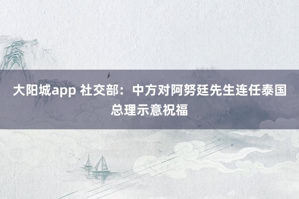 大阳城app 社交部：中方对阿努廷先生连任泰国总理示意祝福
