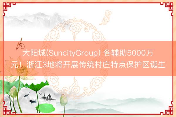 大阳城(SuncityGroup) 各辅助5000万元!浙江3地将开展传统村庄特点保护区诞生