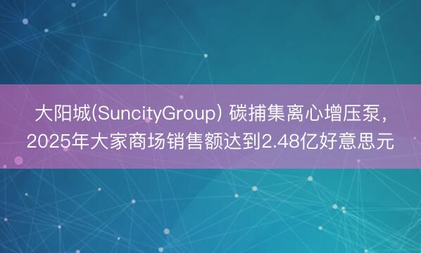 大阳城(SuncityGroup) 碳捕集离心增压泵，2025年大家商场销售额达到2.48亿好意思元